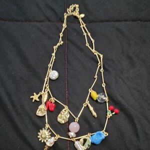 Talbots Double Layered Gold, Red And Blue Sea Shell Charm Necklace